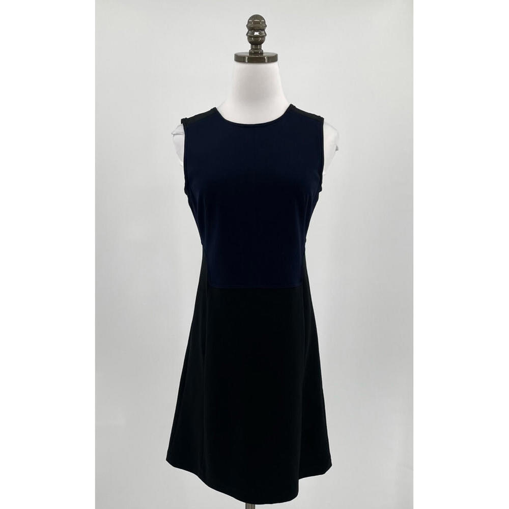 KF Kaufman Franco Blue Black Colorblock Crew Sleeveless Sheath Dress Sz 4